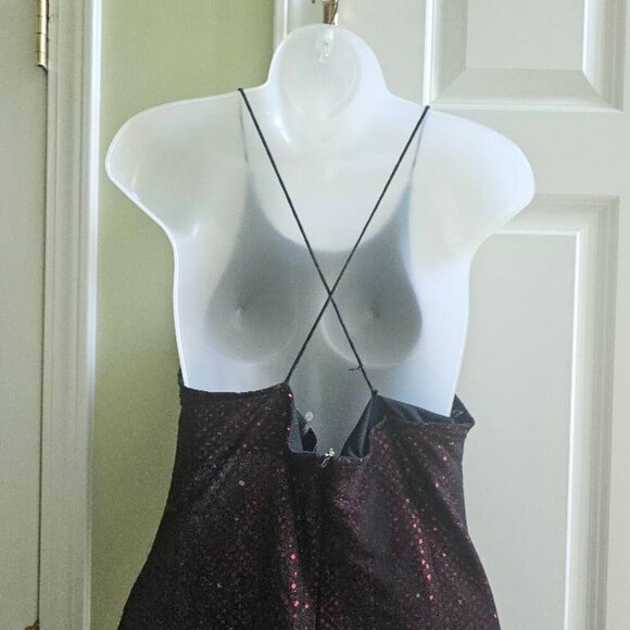 Vintage JSBoutique 90s Red & Black Beaded Criss Cross Back Maxi Formal Dress - Picture 5 of 15
